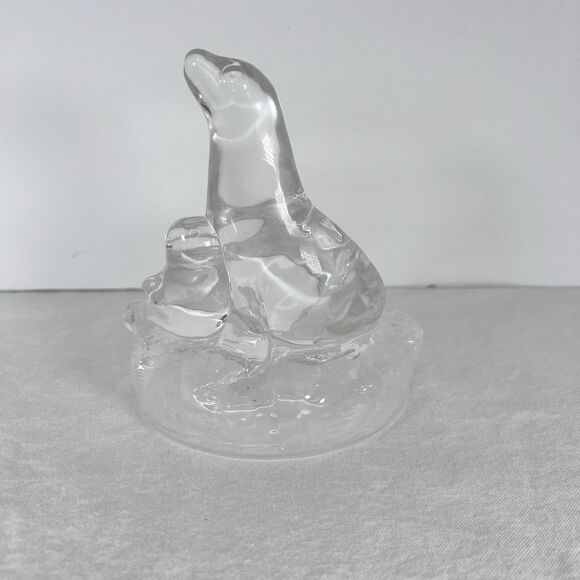 Seal With Pup Crystal Figurine RCR Royal Crystal Rock Made In Italy. Glass Decor - Picture 1 of 6